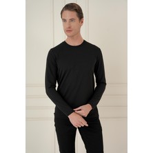 Efor Erkek Slim Fit Pamuklu Uzun Kollu Siyah T-Shirt TS 889