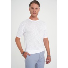 Efor Erkek Comfort Fit %100 Pamuk Bisiklet Yaka Kısa Kol Spor Beyaz Triko Tr 881