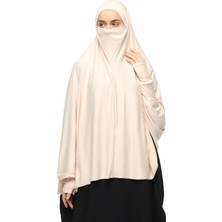Altobeh Kollu Sufle Çarşaf Üstü Peçeli Pratik Tesettür Hijab - Nikaplı Namaz Örtüsü - Toz Pembe