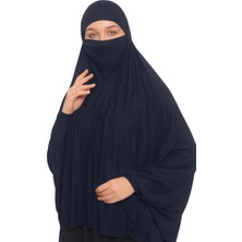 Altobeh Kollu Sufle Çarşaf Üstü Peçeli Pratik Tesettür Hijab - Nikaplı Namaz Örtüsü - Lacivert