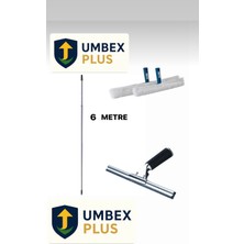 Umbex -Cam Temizlik Seti 6 Metre Teleskopik Uzayabilen Metal Sap 35 cm Cam Peluş ve Cam Çekceği