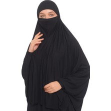 Altobeh Kollu Sufle Çarşaf Üstü Peçeli Pratik Tesettür Hijab - Nikaplı Namaz Örtüsü - Siyah