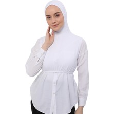 Altobeh Sıfır Kollu Boyunluklu Boneli Yarım Body - Beyaz