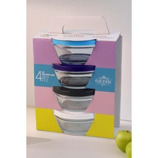 Gedik Glass 250CC Silikon Kapaklı 4'lü Cam Kase Seti