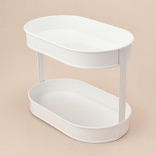 UltraMint Iki Katlı Oval Banyo Organizer, Beyaz, 32,5X19 cm