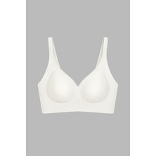 Cottonhill Seamless Bra - Slight | Krem Lazer Kesim Dikişsiz Dilim Detaylı Balensiz Kadın Sütyen