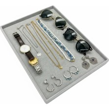 UltraMint Yerli Üretim Süet Kumaş Gri Renk Takı Servis Tablası 34X24 cm