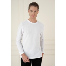 Efor Erkek Slim Fit Pamuklu Petek Dokuma Uzun Kollu Polo Yaka Beyaz Tişört TS 891