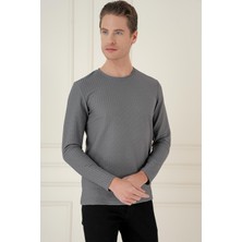 Efor Erkek Slim Fit Pamuklu Petek Dokuma Uzun Kollu Polo Yaka Gri Tişört TS 891