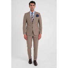 Efor Erkek Slim Fit Çift Yırtmaç Esnek Yün Vizon Takım Elbise Tk 918