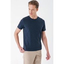 Efor Slim Fit Bisiklet Yaka Sıva Dokuma Pamuklu Lacivert Tişört Ts 882