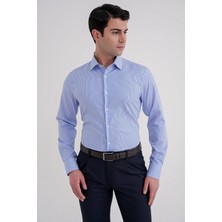 Efor Erkek Slim Fit %100 Pamuk İtalyan Yaka Çizgili Mavi Gömlek GK 751