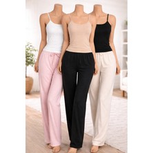 Belpa Kadın Ribana Ip Askılı Atlet 3'lü %100 Pamuklu Siyah Beyaz Ten