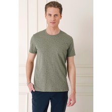 Efor Erkek Slim Fit Bisiklet Yaka %100 Pamuk Sıva Dokuma Pamuklu Haki Tişört TS 882