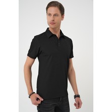 Efor Erkek Comfort Fit Polo Yaka Viskon Karışımlı Armürlü Siyah Tişört TS 901