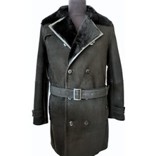 Asus Deri - Siyah  Süet Koyun Kürkü Erkek Trençkot - Burb