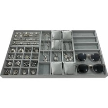 UltraMint El Yapımı Gri Süet Kaplama 70X38 cm Çekmece Içi Takı Düzenleyici