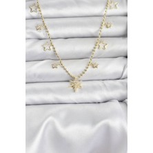 Pirinç Gold Renk Zirkon Taşlı Kutup Yıldızı Model Kadın Kolye