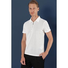 Efor Erkek Slim Fit Pamuklu Fermuarlı Polo Yaka Ekru Tişört Ts 871