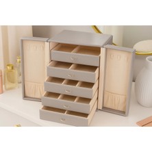 UltraMint Şık Kadife ve Deri Kapaklı 5 Çekmeceli Takı Organizer Kutusu