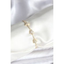 Yıldız Model Zirkon Taşlı Gold Renk Pirinç Su Yolu Kadın Bileklik