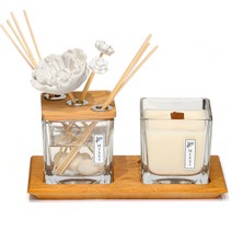 Missi Masif Ahşap Tepsili 250 ml Dekorlu Black Vanilya Oda Kokusu ve Vegan Mum