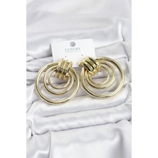 Pirinç Gold Renk Halka Model Vintage Kadın Küpe