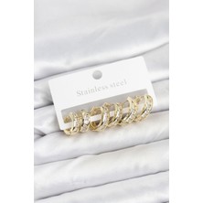 316L Çelik Gold Renk Su Yolu Halka Küpe Seti