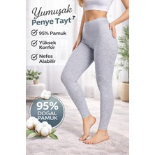 Rahat Kalıp Yüksek Bel Ağlı Gri Penye Tayt