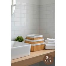 Vienev 3'lü Set Kare Bambu Organizer Sepet | Banyo Mutfak Dolap Içi