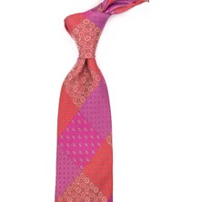 Kravatkolik Collinas Style Fuşya Patchwork Italyan Ipek Kravat İK2040