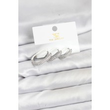 Pirinç Gümüş Renk Zirkon Taşlı Halka Model Ysx Trio Küpe Seti