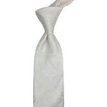 Kravatkolik Indiritto Style Beyaz Şal Desen Italyan Ipek Kravat İK2267