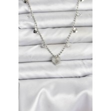 Pirinç Gümüş Renk Kalp Model Kadın Kolye