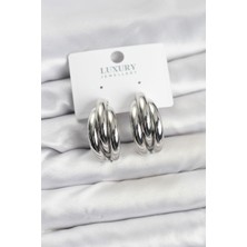 Gümüş Renk Pirinç Yarım Halka Model Kadın Küpe