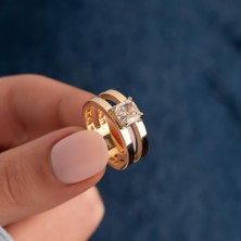 Hakan Mücevherat Iki Sıra Taşlı 14 Ayar Altın Yüzük