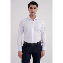 Efor Erkek Slim Fit Kravat Yaka Doku Desenli Beyaz Gömlek GK 755