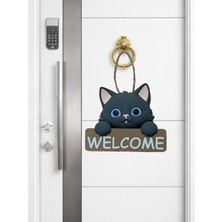 Moldream Kedi Figürlü Hoşgeldiniz Temalı Kapı Askısı - Welcome Yazılı Modern Ev Hediyesi - Kapı süsü