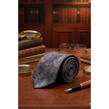 Kravatkolik Tamaro Style Mavi Şal Desen Italyan Ipek Kravat İK2239