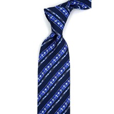 Kravatkolik Tavolada Style Lacivert Çizgi Desen Italyan Ipek Kravat İK2255