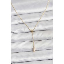 Pirinç Gold Renk Asansörlü Damla Model Kadın Kolye