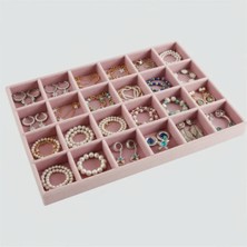 UltraMint Pembe Süet Kumaş Kaplama 24 Bölmeli Mdf Takı Düzenleyici