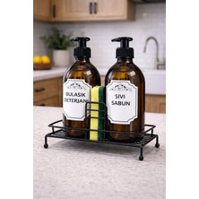 Karteya Standlı Sıvı Sabunluk Seti - Standlı Sabunluk - Metal Standlı Sabunluk - 500 ml Amber Cam