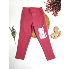 Moda Rüyası Kedi Baskılı Pembe Kız Çocuk Tayt
