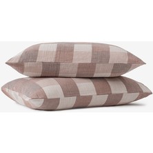 Barine Gingham Kareli Muslin Dokulu Yastık Kılıfı 2'li Kahverengi