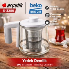K 3280 C Uyumlu Çay Makinesi Cam Demlik Metal Süzgeç ve Kapak (Belirtilen Kod Için Uyumludur)