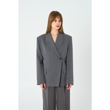 Kadın Antrasit Asimetrik Kruvaze Blazer