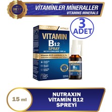 Nutraxin Vitamin B12 Sprey 3X15 ml (Metilkobalamin Formlu, Vegan, Hızlı Emilim Takviyesi)
