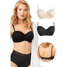 Cottonhill Balenli Straplez Sütyen 2'li Paket-2 Renkli Toparlayıcı Dolgusuz Konforlu Kullanım İçin