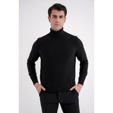 Efor Erkek Comfort Fit Rahat Kalıp Yünlü Siyah Triko Kazak TR 895